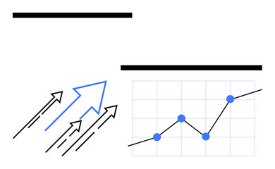 Blue upward-pointing arrows paired with a growing lined graph, symbolizing progress, success, data analytics, growth trends. Ideal for business, strategy, finance, performance leadership