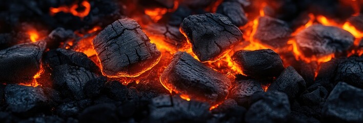 Burning charcoal embers close-up