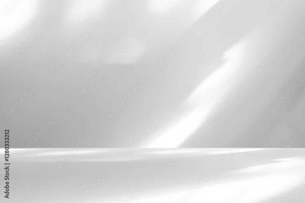 Fototapete abstract white studio room with light and shadow from window background for product display presenta