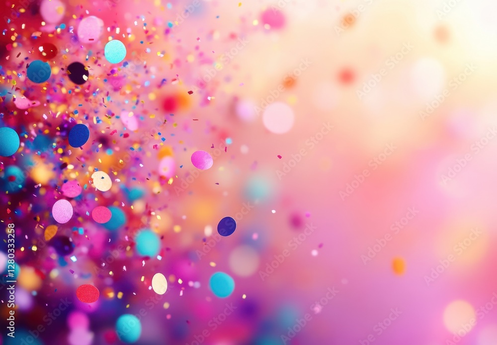 Poster colorful celebration background with vibrant confetti and shimmering bokeh lights creating a joyful 