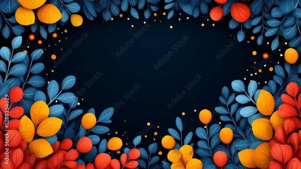 Poster floral frame backdrop with a twilight palette and glowing accents for invitations presentations and 