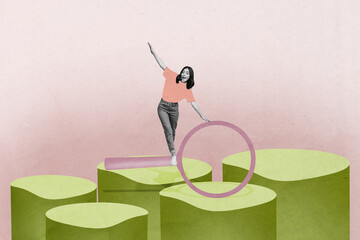 Sketch composite 3D photo collage trend artwork of office manager recruitment young woman stand...