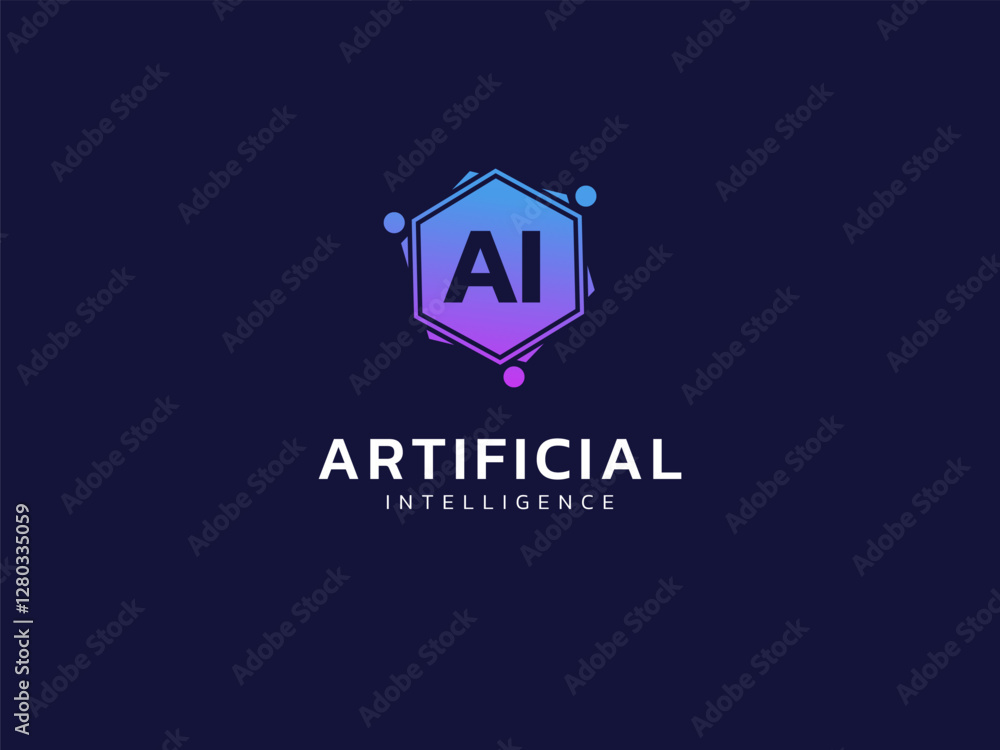 Wall mural artificial intelligence with letter ai in hexagon analysis technology analysis logo vector design co