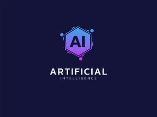 Artificial intelligence with letter AI in hexagon analysis technology Analysis logo vector design concept. AI technology logotype symbol for advance technology, new tech, identity, ui, automaton, web.