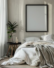 Modern Luxury Home Interior Bedroom Design with Mockup Frame , Wall Poster (3d Render)