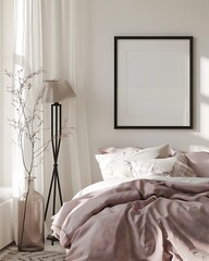 Modern Luxury Home Interior Bedroom Design with Mockup Frame , Wall Poster (3d Render)