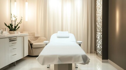 Modern and elegant interior design of empty massage room in luxury spa