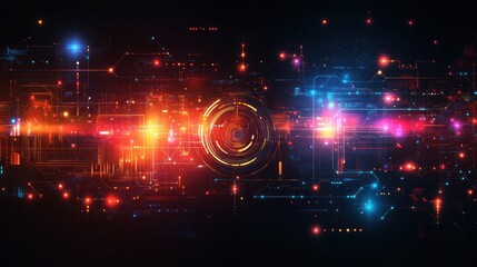 Fototapeta premium Abstract digital technology background with glowing lines and nodes.