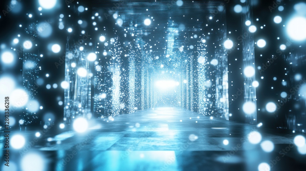 Aufkleber ethereal corridor filled with glowing particles, creating a mystical atmosphere in a futuristic sett