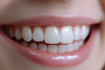 Obraz premium A woman with a radiant smile displaying her white teeth, creating a bright and joyful expression.