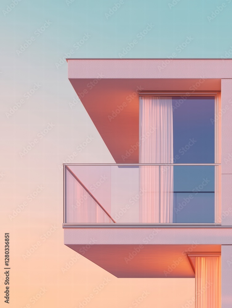 Poster modern architecture: minimalist beauty in the form of a modern building against a gradient sky. the 