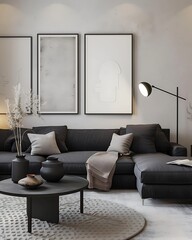 Modern Luxury Home Interior Bedroom Design with Mockup Frame , Wall Poster (3d Render)