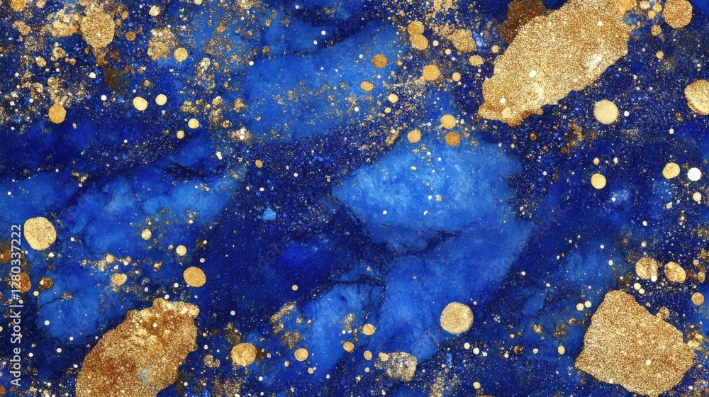 Poster vibrant blue and gold abstract background with shimmering textures and patterns