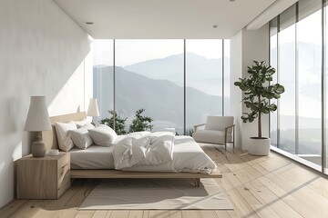 Modern Luxury Home Interior Bedroom Design with Mockup Frame , Wall Poster (3d Render)