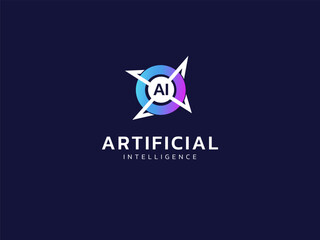 Artificial intelligence with letter AI in radar eye circle Technology Analysis logo vector design concept. AI technology logotype symbol for advance technology, tech company, identity, robotic, ui.