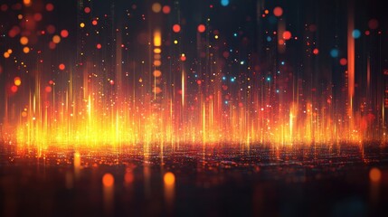 Fototapeta premium Abstract fiery digital background with glowing particles and light streaks.