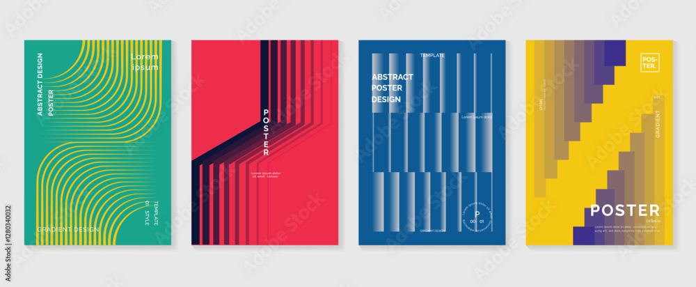 Poster abstract line wave poster background vector set. minimalist cover template with vibrant perspective 
