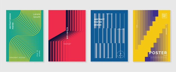 Abstract line wave poster background vector set. Minimalist cover template with vibrant perspective line wave in motion. Ideal design for social media, cover, banner, flyer, music, ads.