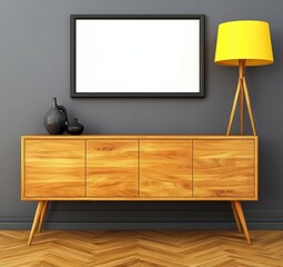 Contemporary Interior Design Featuring Wooden Cabinet Lamp and Wall Art Frame