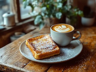 Cafe French Toast & Latte, Rustic Table