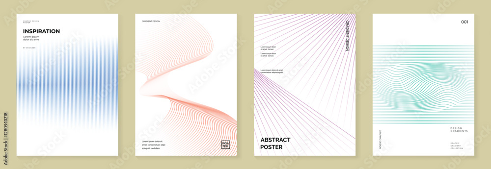 Poster abstract line wave poster background vector set. minimalist cover template with vibrant perspective 