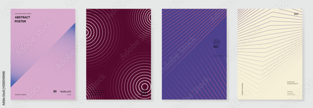 Poster abstract line wave poster background vector set. minimalist cover template with vibrant perspective 