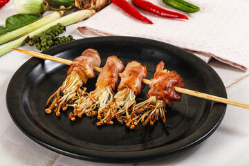 Thai Street foof satay with bacon and mushroom