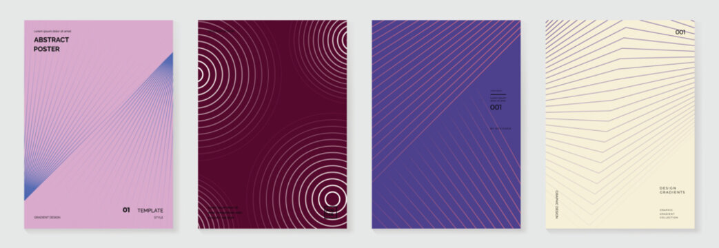 Abstract line wave poster background vector set. Minimalist cover template with vibrant perspective line wave in motion. Ideal design for social media, cover, banner, flyer, music, ads.