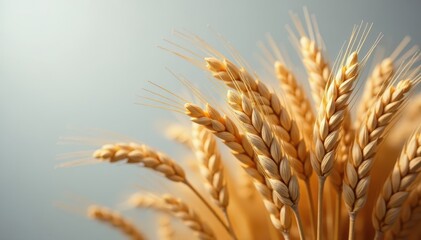 Fototapeta premium Full head of ripe wheat against a neutral gray, plant, background, texture