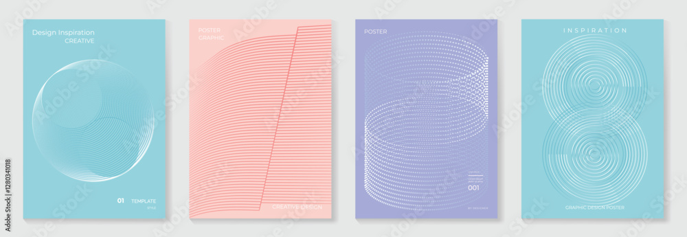 Poster abstract line wave poster background vector set. minimalist cover template with vibrant perspective 