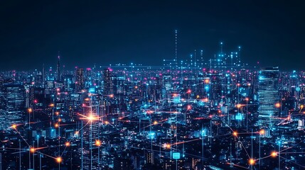 Cyber Cityscape: A Nocturnal Panorama of Interconnected Urban Networks