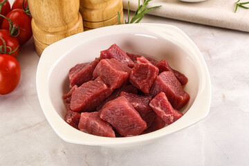 Raw beef cubes for cooking