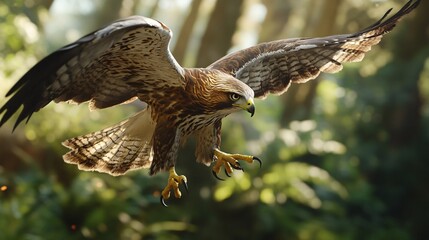 Red-tailed hawk soaring in the sky