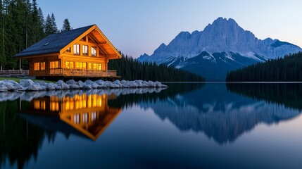 Fototapeta premium A serene mountain lake at sunset in Lake Bled Slovenia