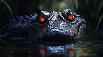 Obraz premium Dark Crocodile in Swamp Water at Night