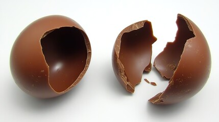 Broken chocolate sphere, white background, dessert, cracked, hollow, sweet treat, food photography