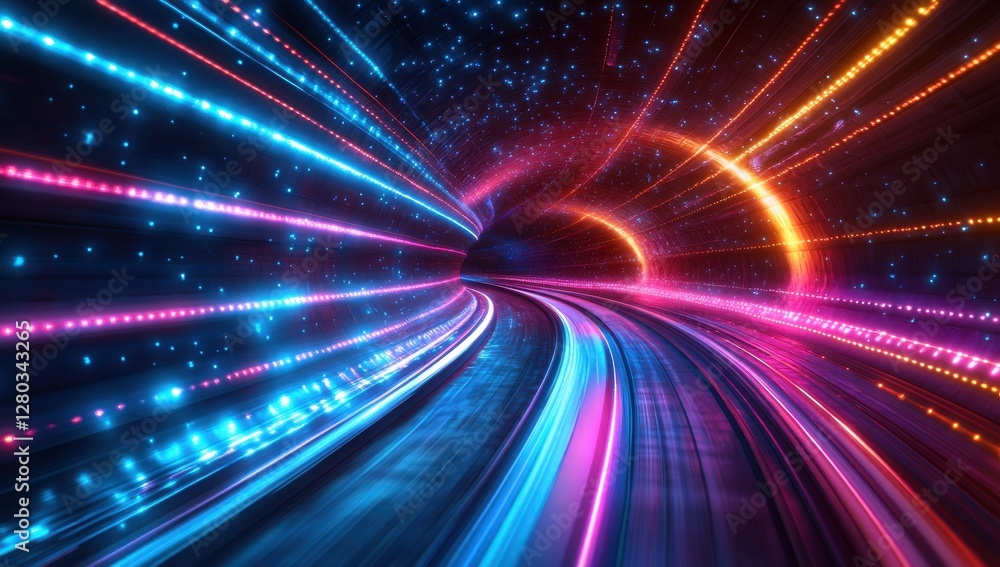 Poster colorful light trails creating a mesmerizing tunnel effect in a vibrant abstract representation of s