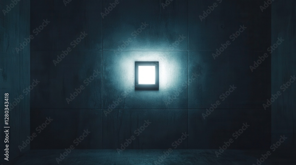 Poster mysterious square light source illuminating dark concrete space with dramatic shadows