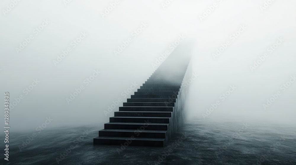 Poster mysterious staircase emerging from fog in a dreamlike atmosphere with ethereal vibes