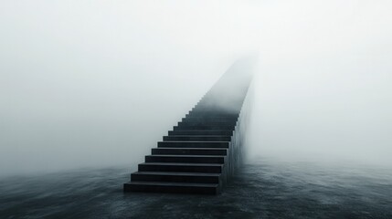 Fototapeta premium Mysterious Staircase Emerging from Fog in a Dreamlike Atmosphere with Ethereal Vibes
