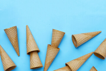 Waffle cones on white background