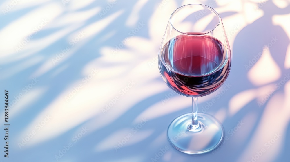 Poster elegant glass of red wine on a softly lit surface with playful shadow patterns in the background