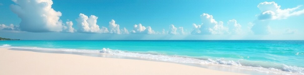 Obraz premium Soft blue water meets pale sand, delicate clouds drift overhead , scene, tranquil, pastel