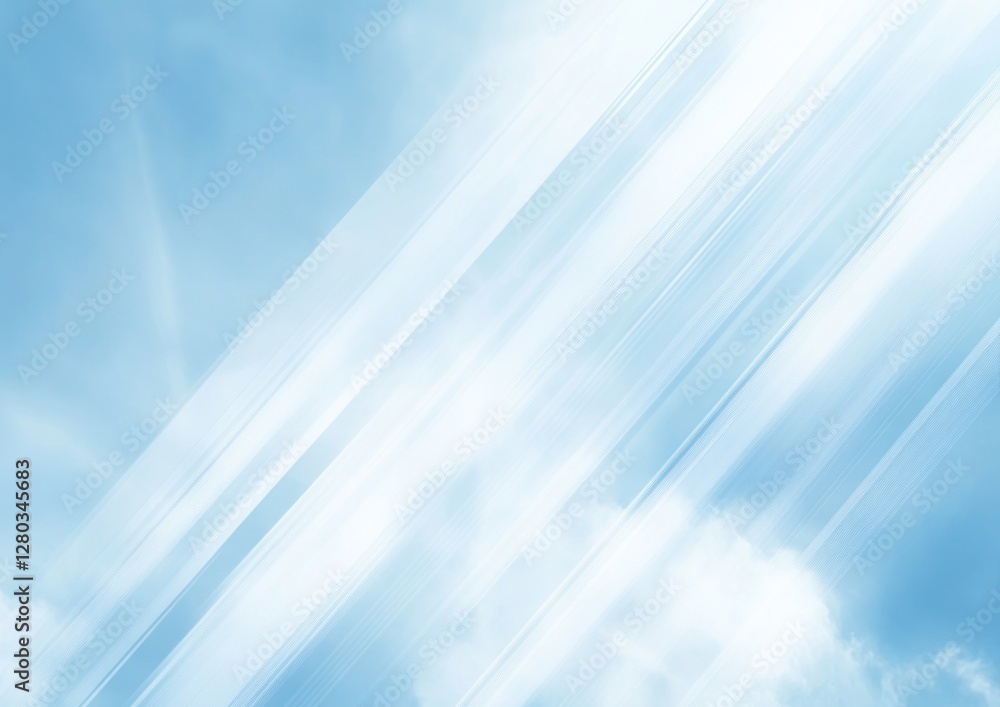 Poster abstract light blue background with diagonal lines and clouds.