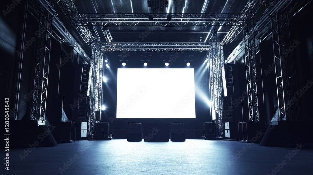 Aufkleber empty stage setup with bright screen and stage lights, ready for a live performance event