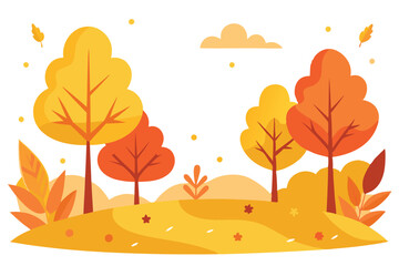 Colorful Autumn Landscape with Trees and Falling Leaves