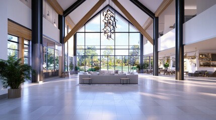 Modern Lobby Interior Design With Large Windows