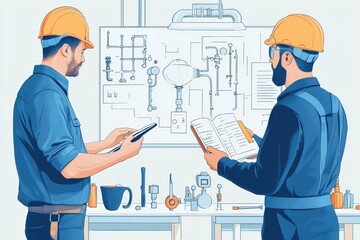 Graphic design of a plumbing apprenticeship workshop for future plumbers in industrial environments