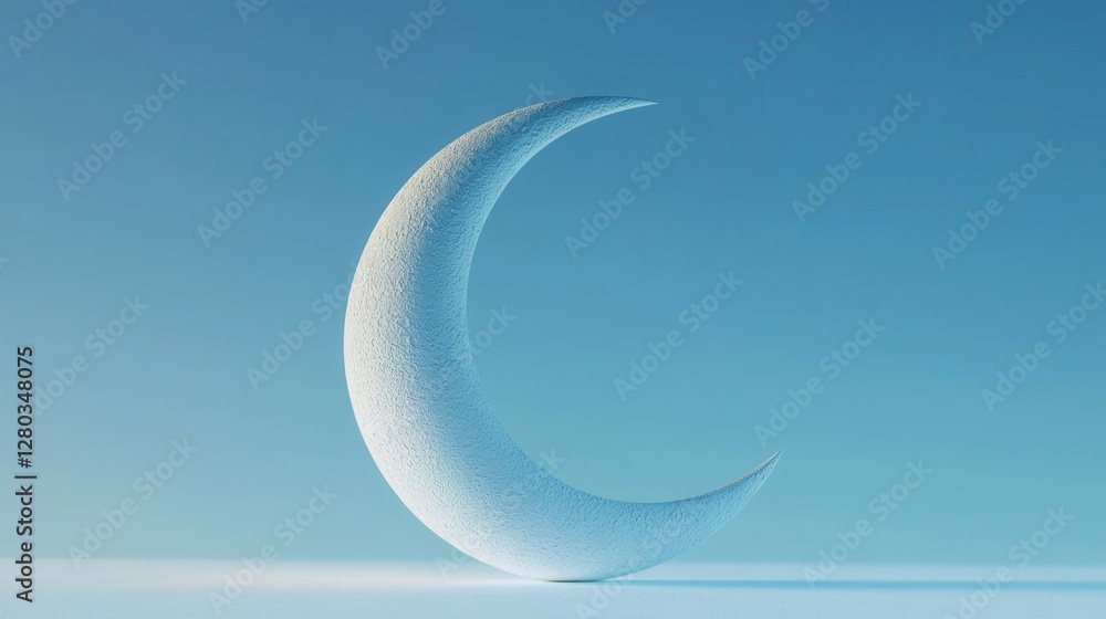 Aufkleber abstract crescent shape with smooth texture against a serene blue background in minimal style