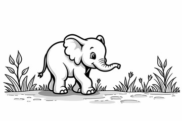 Fototapeta premium Baby Elephant Coloring Pages for Kids – Cute Wildlife Line Art